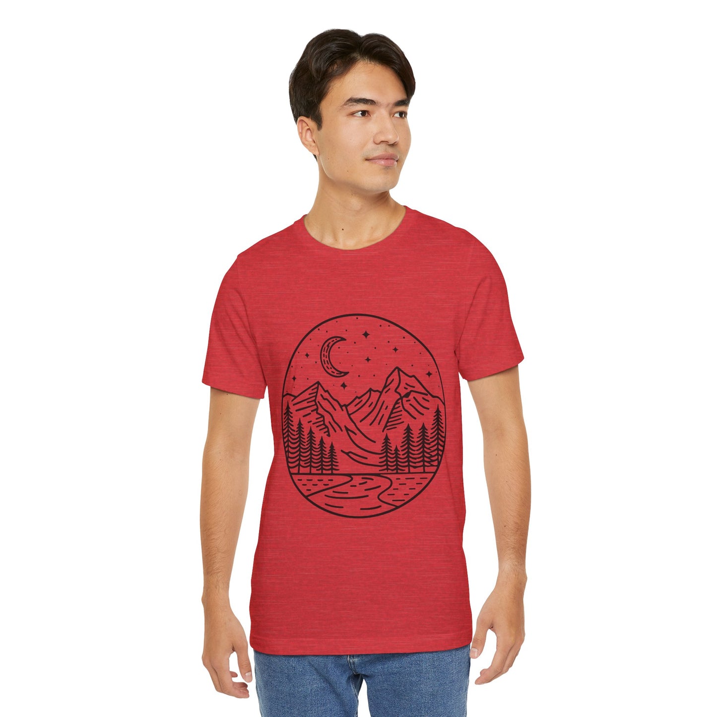 Mountain Nightscape Tee, Nature Lover Shirt, Camping Apparel, Adventure Outfit, Unisex Graphic Tee