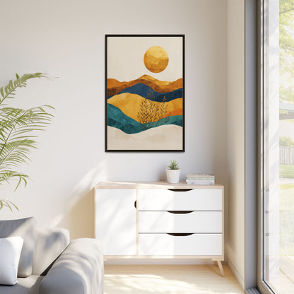 Framed Matte Canvas Wall Art, Boho Decor, Sun and Mountains, Home Gallery, Unique Gift, Cozy Atmosphere, Nature-Inspired