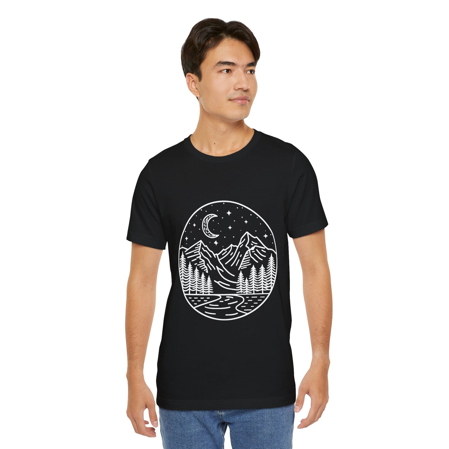 Mountain Nightscape Tee, Nature Lover Shirt, Camping Apparel, Adventure Outfit, Unisex Graphic Tee