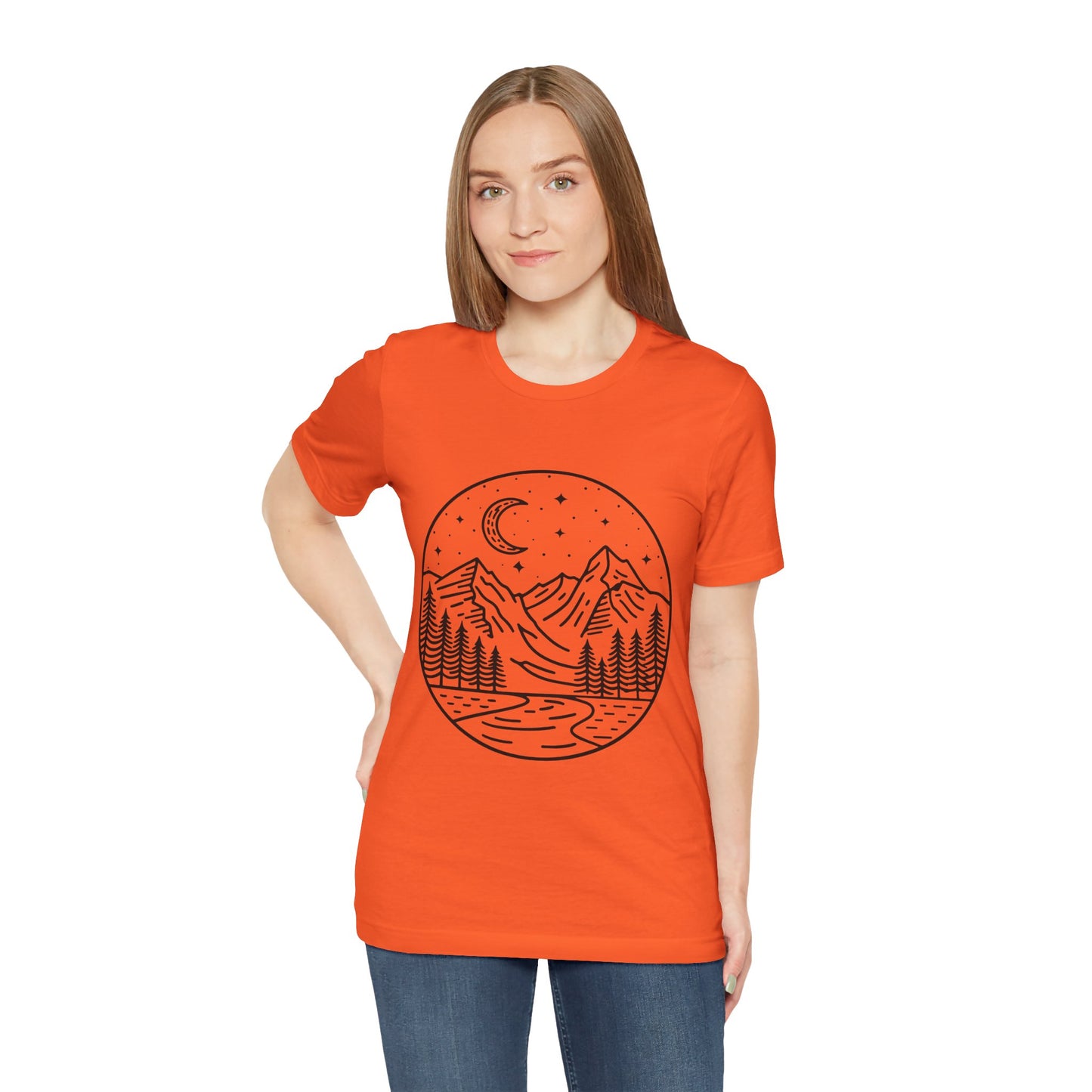Mountain Nightscape Tee, Nature Lover Shirt, Camping Apparel, Adventure Outfit, Unisex Graphic Tee