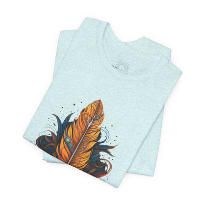Artistic Feather T-Shirt | Unisex Short Sleeve Tee for Nature Lovers | Casual Wear, Gift for Men/Women, Boho Style, Outdoor Activities