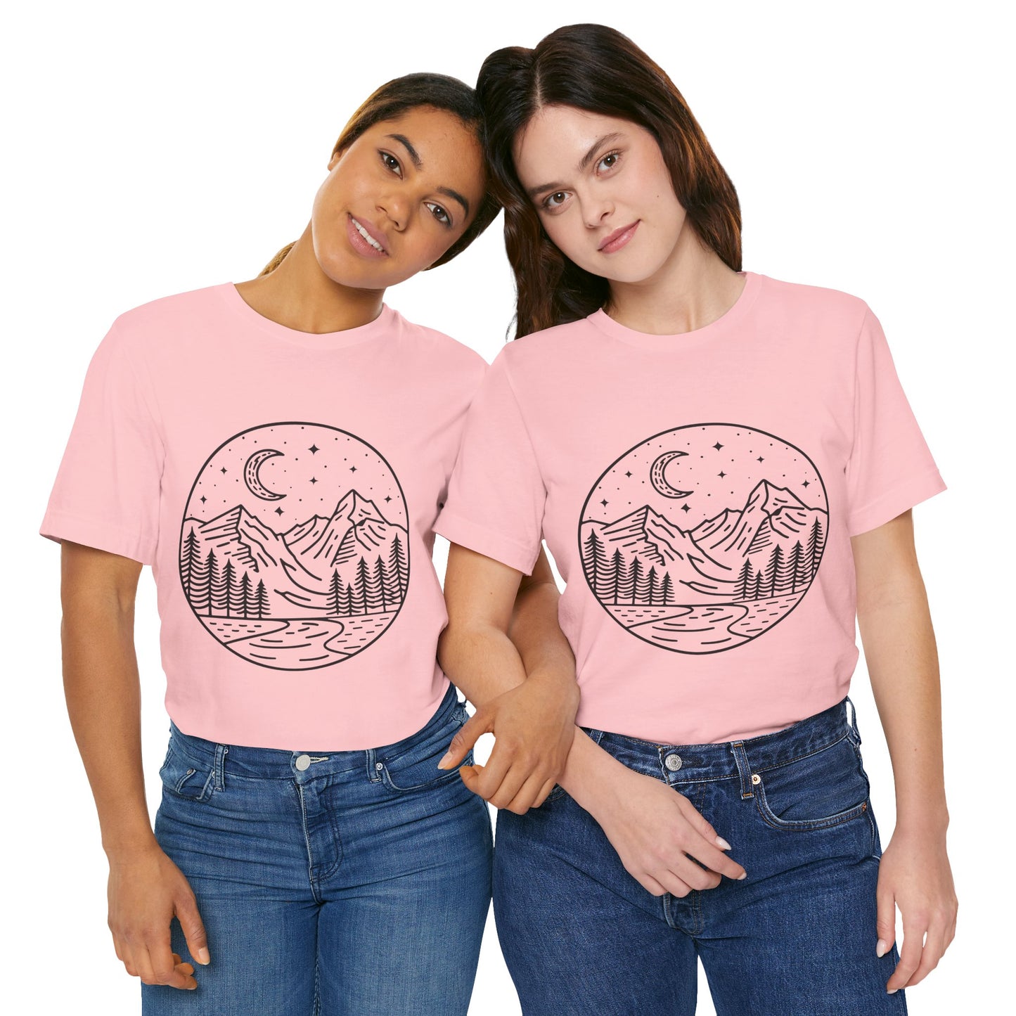 Mountain Nightscape Tee, Nature Lover Shirt, Camping Apparel, Adventure Outfit, Unisex Graphic Tee