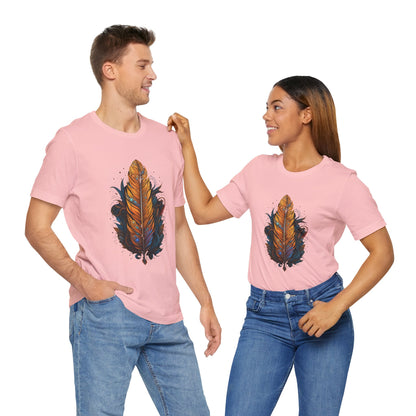 Artistic Feather T-Shirt | Unisex Short Sleeve Tee for Nature Lovers | Casual Wear, Gift for Men/Women, Boho Style, Outdoor Activities
