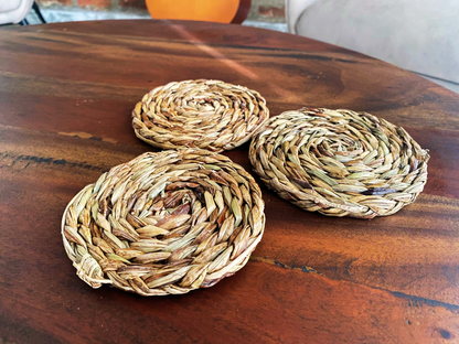 The 'Stillness' Hand-Coiled Reed Coasters (Set of 3)