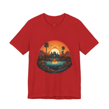Sunset Oasis Unisex Tee - Summer Vibes, Graphic T-Shirt, Casualwear, Beachwear, Gift for Travelers, Nature Lover