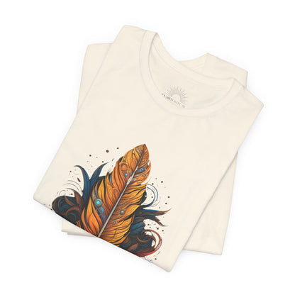 Artistic Feather T-Shirt | Unisex Short Sleeve Tee for Nature Lovers | Casual Wear, Gift for Men/Women, Boho Style, Outdoor Activities