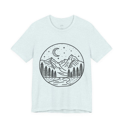 Mountain Nightscape Tee, Nature Lover Shirt, Camping Apparel, Adventure Outfit, Unisex Graphic Tee