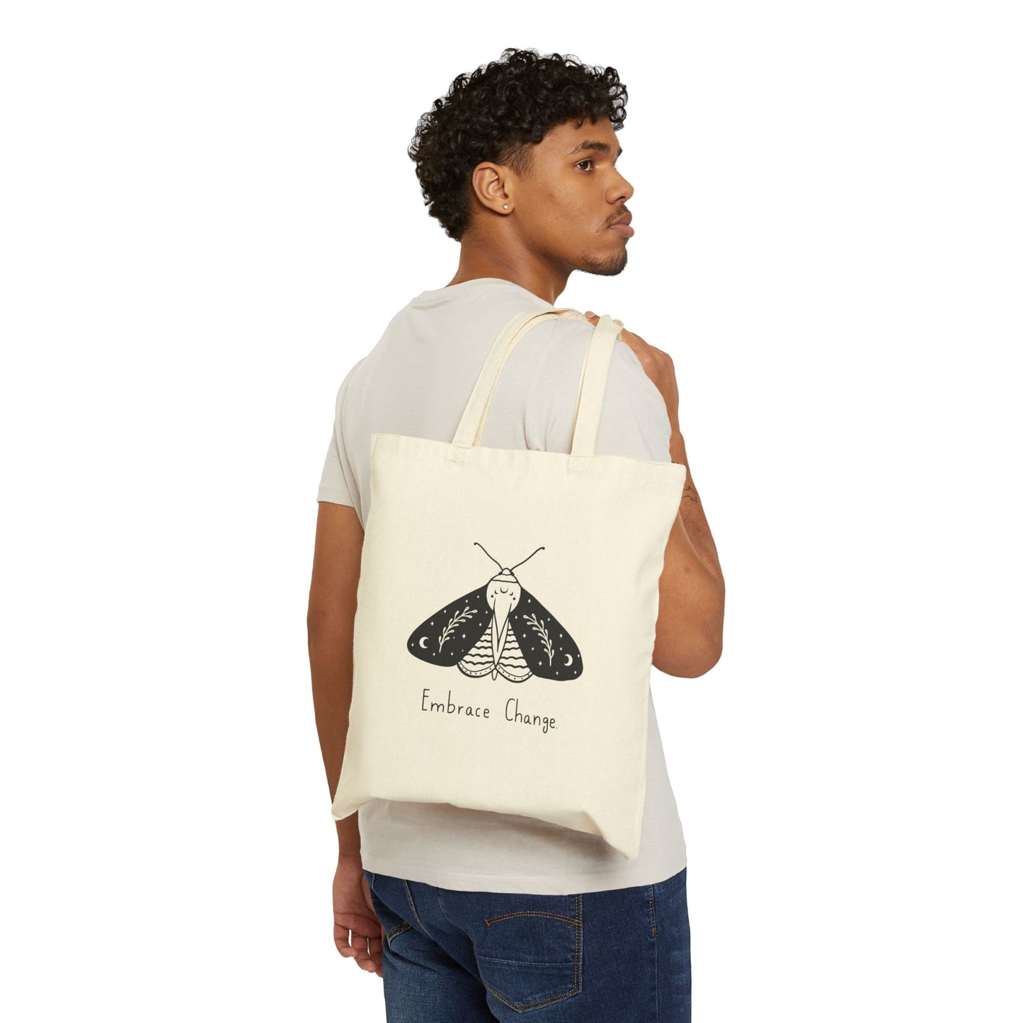 Embrace Change Cotton Canvas Tote Bag, Eco-Friendly Shopping Bag, Gift for Nature Lovers, Motivational Tote, Reusable Carryall