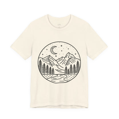 Mountain Nightscape Tee, Nature Lover Shirt, Camping Apparel, Adventure Outfit, Unisex Graphic Tee