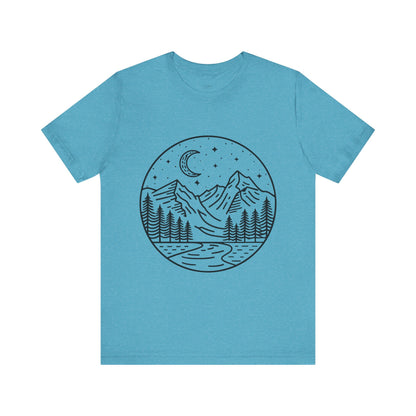 Mountain Nightscape Tee, Nature Lover Shirt, Camping Apparel, Adventure Outfit, Unisex Graphic Tee