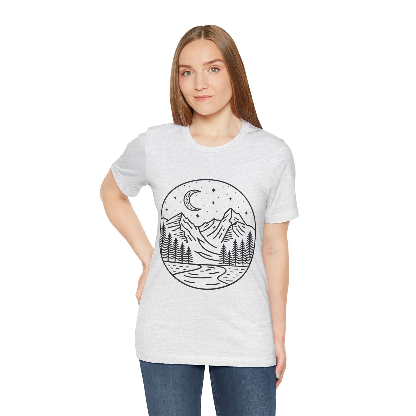 Mountain Nightscape Tee, Nature Lover Shirt, Camping Apparel, Adventure Outfit, Unisex Graphic Tee