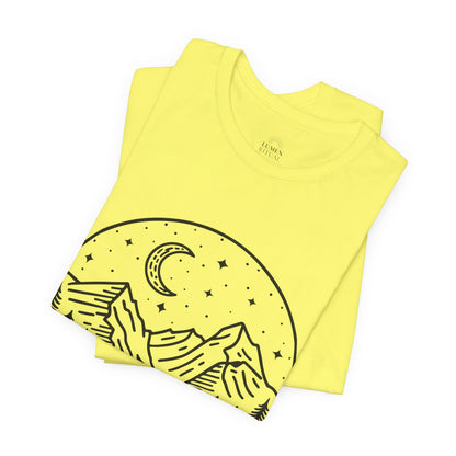 Mountain Nightscape Tee, Nature Lover Shirt, Camping Apparel, Adventure Outfit, Unisex Graphic Tee