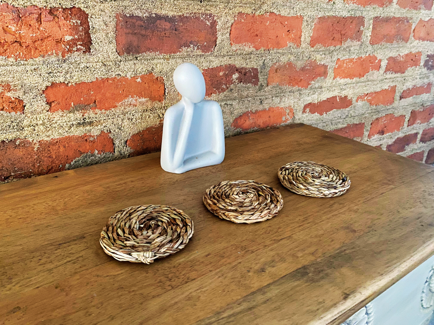 The 'Stillness' Hand-Coiled Reed Coasters (Set of 3)