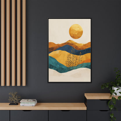 Framed Matte Canvas Wall Art, Boho Decor, Sun and Mountains, Home Gallery, Unique Gift, Cozy Atmosphere, Nature-Inspired
