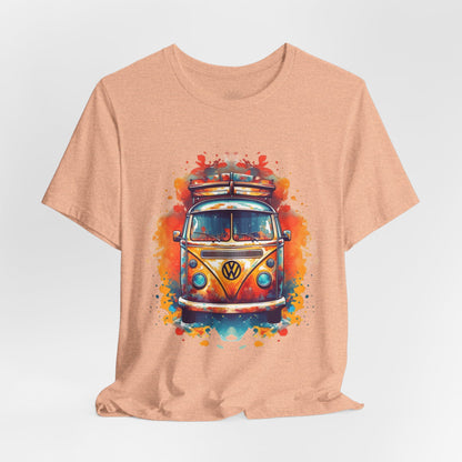 Vintage VW Bus Art Tee - Retro Van Shirt, Gift for Road Trip Lovers, Adventure Wear, Casual Summer Outing, Festival Outfit