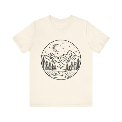 Mountain Nightscape Tee, Nature Lover Shirt, Camping Apparel, Adventure Outfit, Unisex Graphic Tee