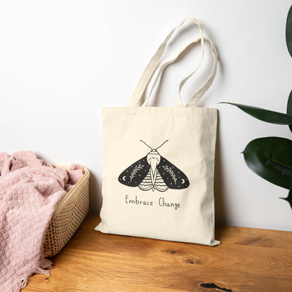 Embrace Change Cotton Canvas Tote Bag, Eco-Friendly Shopping Bag, Gift for Nature Lovers, Motivational Tote, Reusable Carryall
