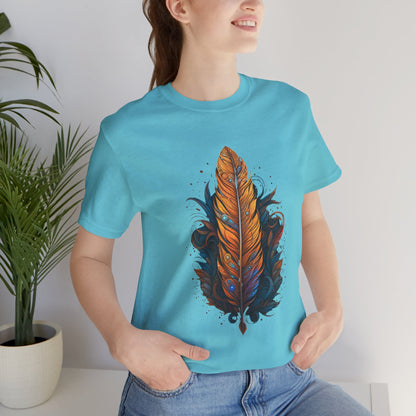 Artistic Feather T-Shirt | Unisex Short Sleeve Tee for Nature Lovers | Casual Wear, Gift for Men/Women, Boho Style, Outdoor Activities