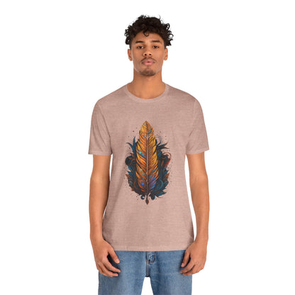 Artistic Feather T-Shirt | Unisex Short Sleeve Tee for Nature Lovers | Casual Wear, Gift for Men/Women, Boho Style, Outdoor Activities
