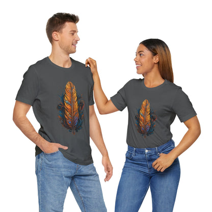 Artistic Feather T-Shirt | Unisex Short Sleeve Tee for Nature Lovers | Casual Wear, Gift for Men/Women, Boho Style, Outdoor Activities