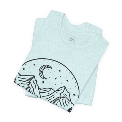 Mountain Nightscape Tee, Nature Lover Shirt, Camping Apparel, Adventure Outfit, Unisex Graphic Tee