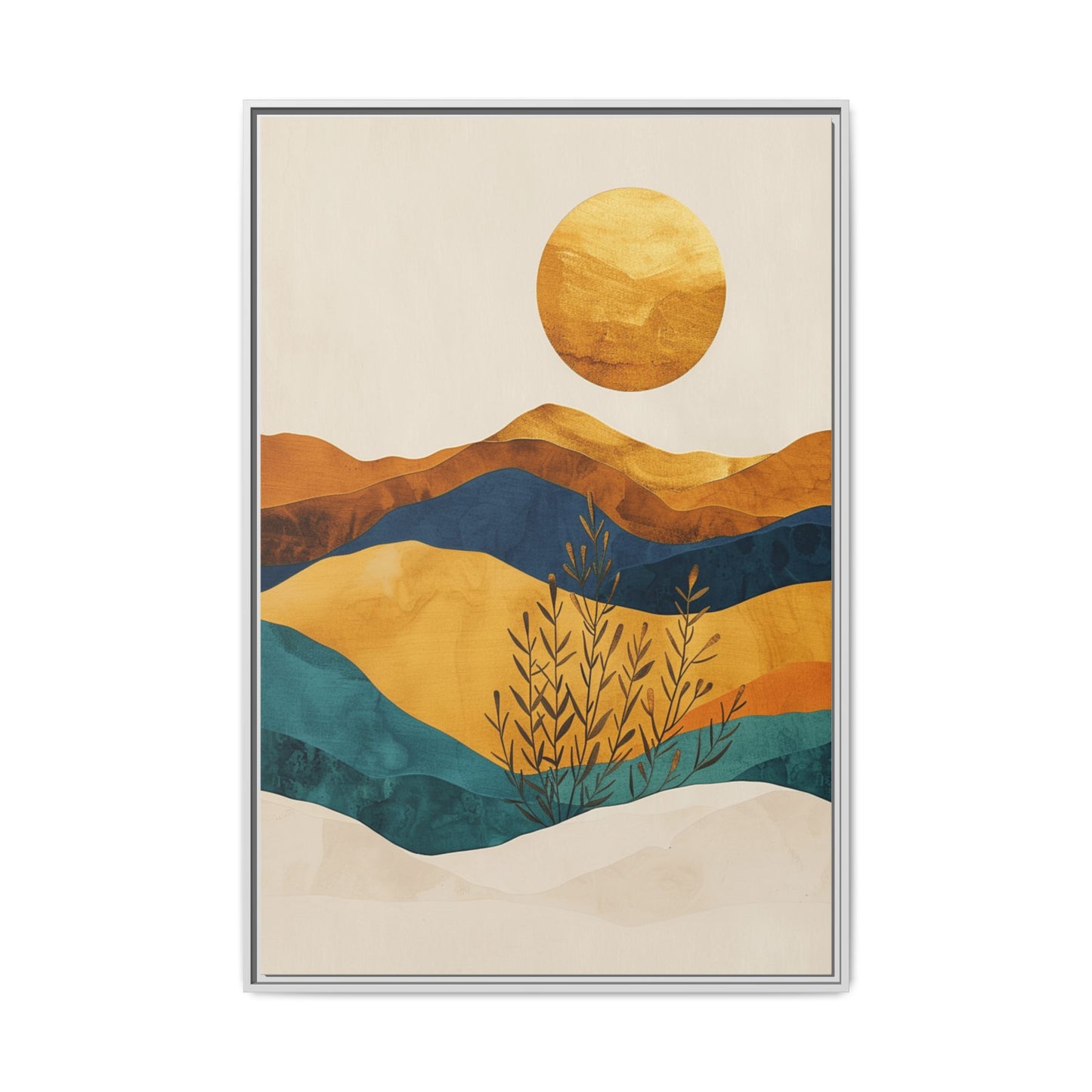 Framed Matte Canvas Wall Art, Boho Decor, Sun and Mountains, Home Gallery, Unique Gift, Cozy Atmosphere, Nature-Inspired