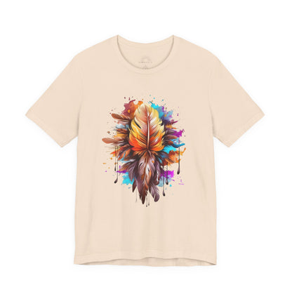 Colorful Feather Art Tee - Unisex Short Sleeve T-Shirt, Bohemian Top, Gift for Nature Lovers, Artisticwear, Casual Wear, Summer Tee