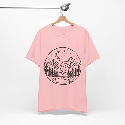 Mountain Nightscape Tee, Nature Lover Shirt, Camping Apparel, Adventure Outfit, Unisex Graphic Tee