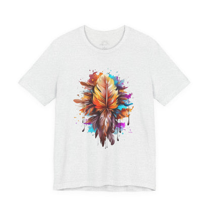 Colorful Feather Art Tee - Unisex Short Sleeve T-Shirt, Bohemian Top, Gift for Nature Lovers, Artisticwear, Casual Wear, Summer Tee