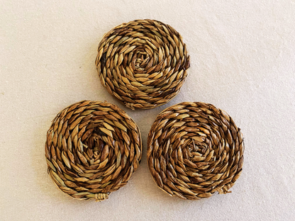 The 'Stillness' Hand-Coiled Reed Coasters (Set of 3)