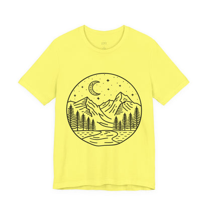 Mountain Nightscape Tee, Nature Lover Shirt, Camping Apparel, Adventure Outfit, Unisex Graphic Tee