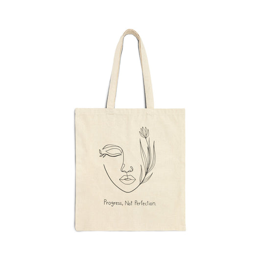 Progress Not Perfection Tote Bag | Eco-Friendly Canvas Bag, Motivational Gift, Reusable Shopping Bag, Minimalist Design, Customizable