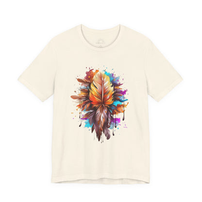 Colorful Feather Art Tee - Unisex Short Sleeve T-Shirt, Bohemian Top, Gift for Nature Lovers, Artisticwear, Casual Wear, Summer Tee