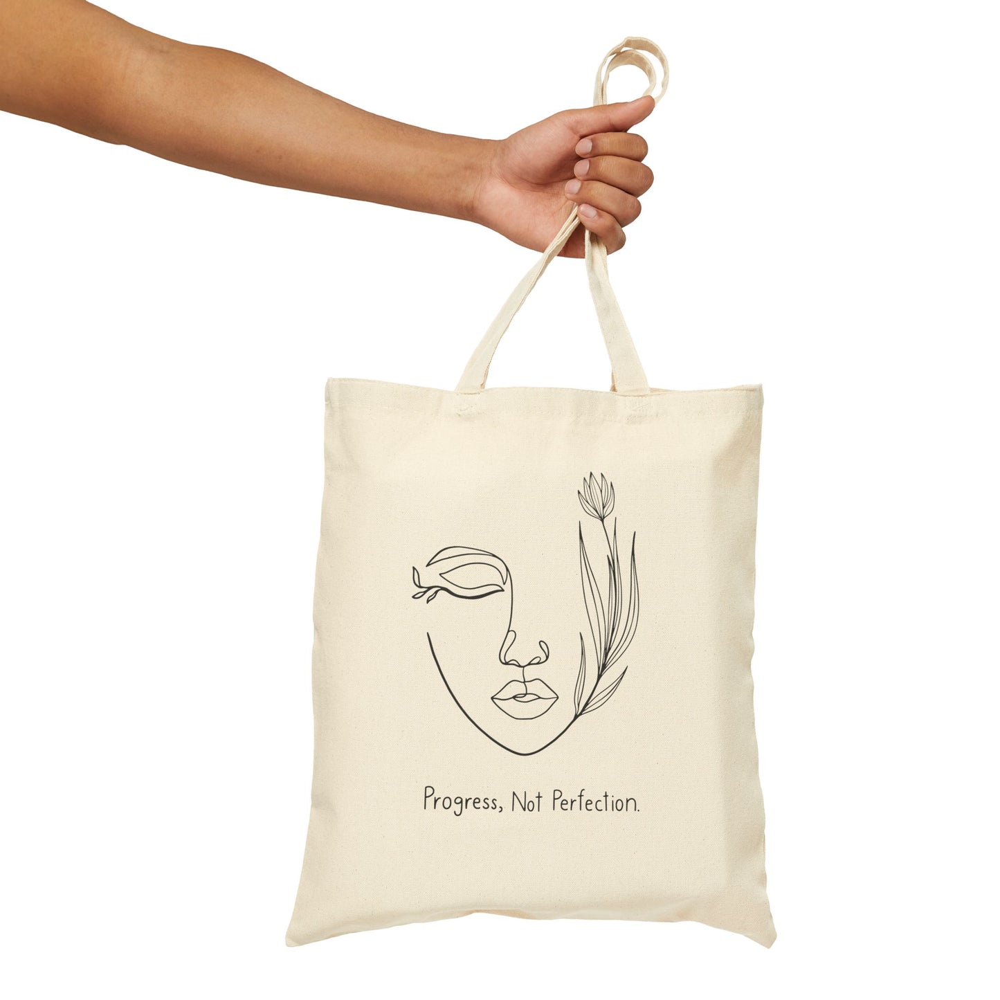 Progress Not Perfection Tote Bag | Eco-Friendly Canvas Bag, Motivational Gift, Reusable Shopping Bag, Minimalist Design, Customizable