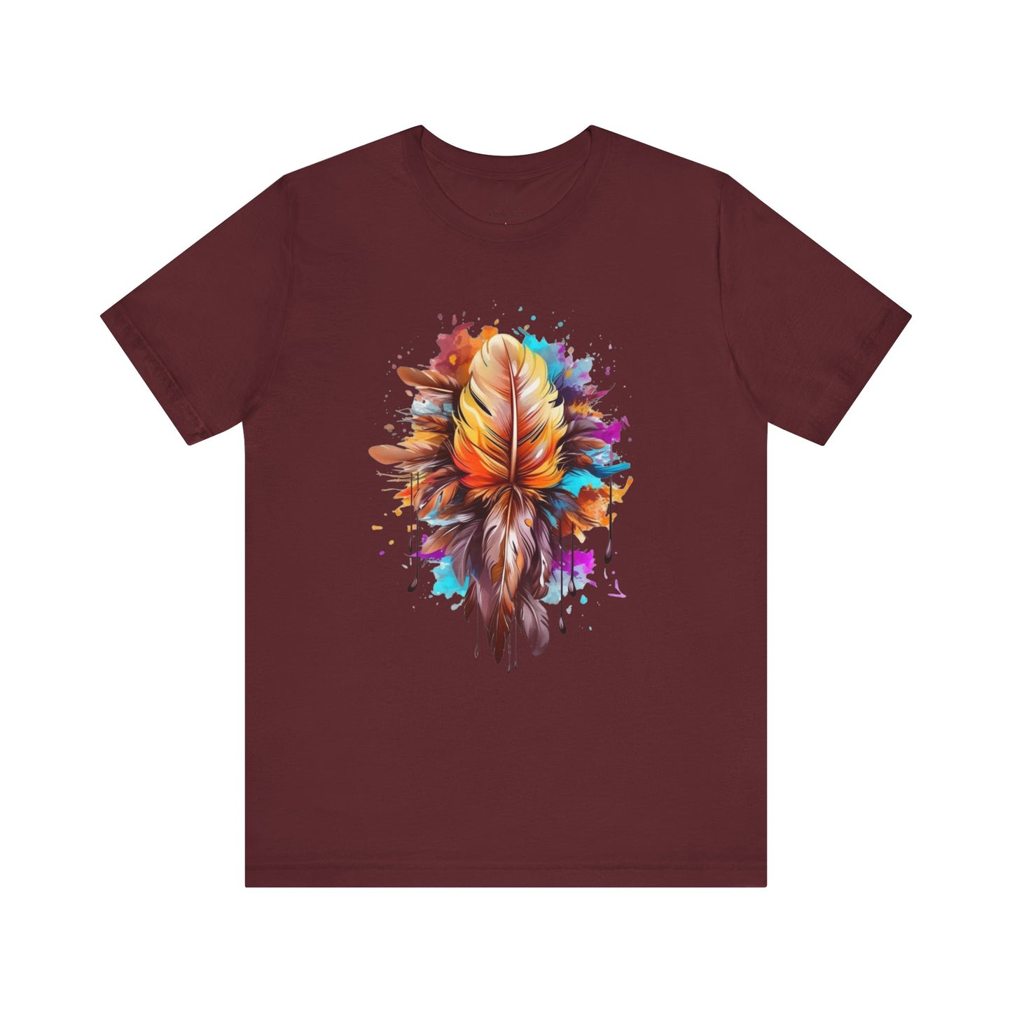 Colorful Feather Art Tee - Unisex Short Sleeve T-Shirt, Bohemian Top, Gift for Nature Lovers, Artisticwear, Casual Wear, Summer Tee