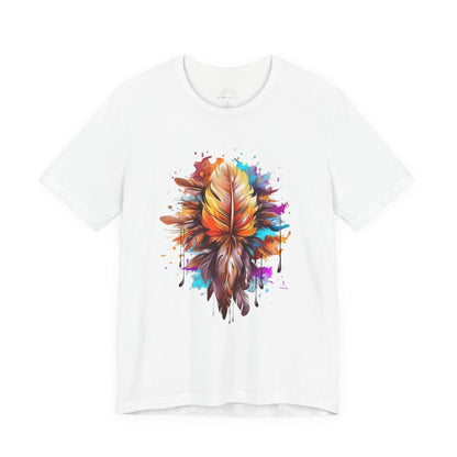 Colorful Feather Art Tee - Unisex Short Sleeve T-Shirt, Bohemian Top, Gift for Nature Lovers, Artisticwear, Casual Wear, Summer Tee