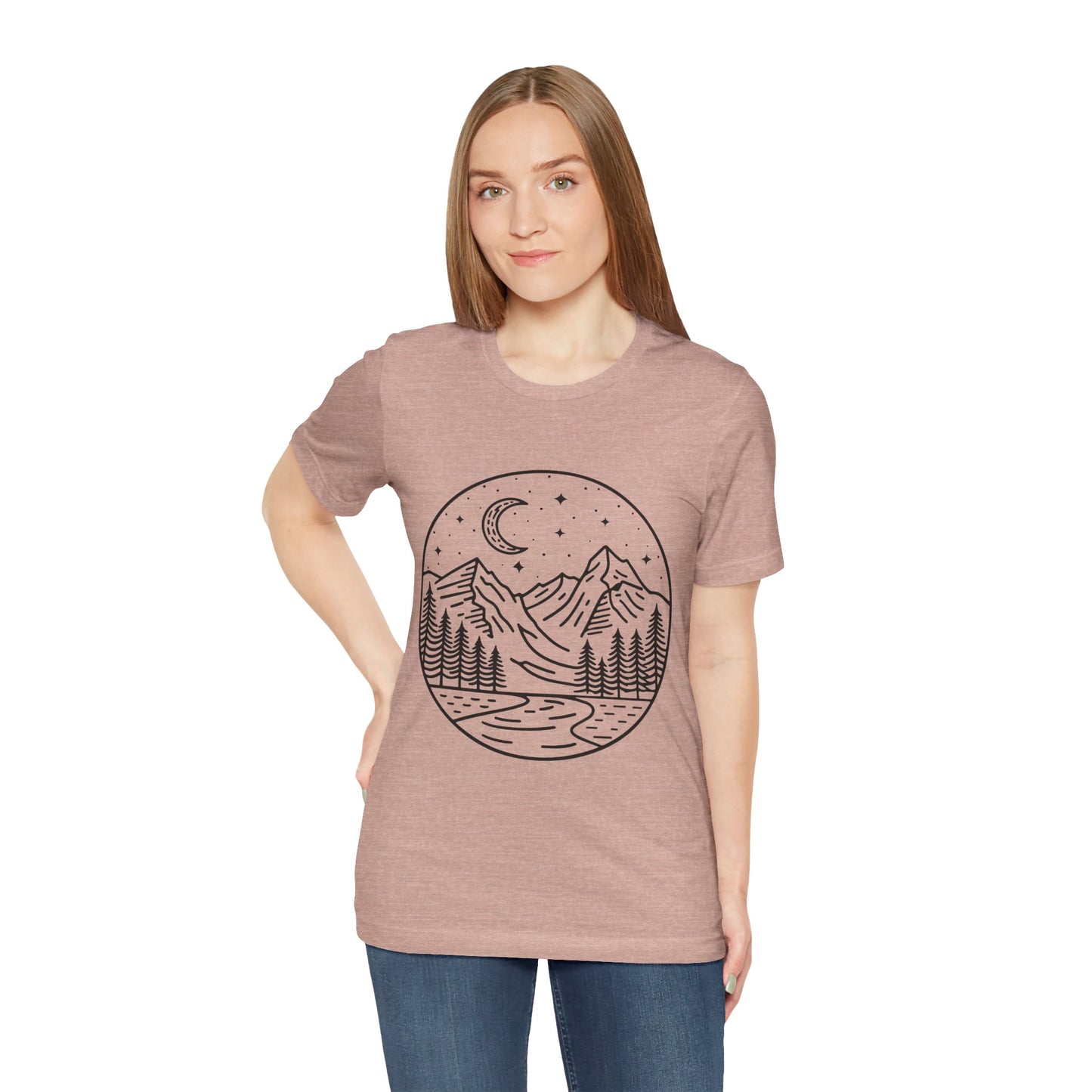 Mountain Nightscape Tee, Nature Lover Shirt, Camping Apparel, Adventure Outfit, Unisex Graphic Tee
