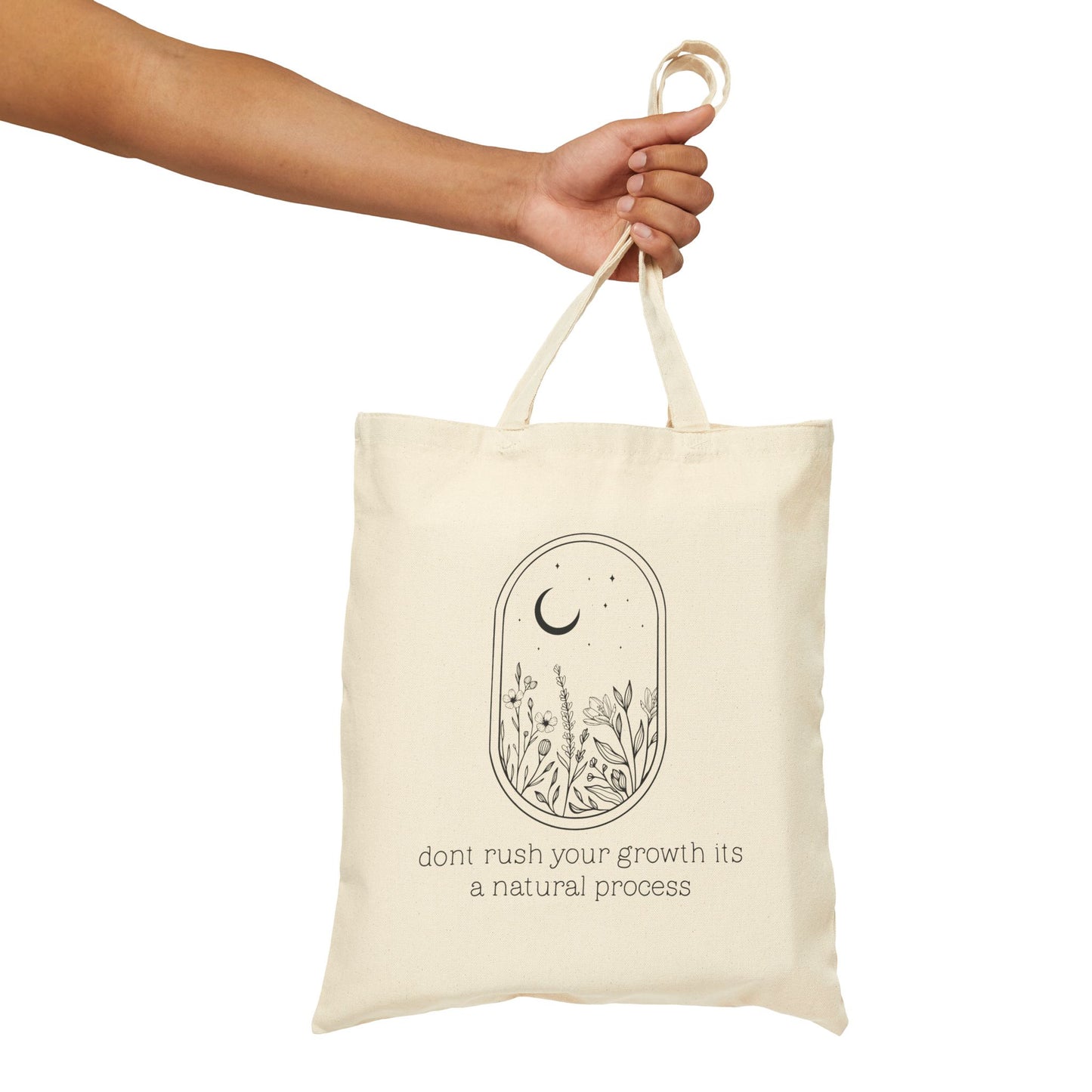 Inspirational Cotton Canvas Tote Bag - Growth Mindset, Eco-Friendly Shopping Bag, Flower Design, Gift for Friends, Nature Lover