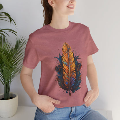 Artistic Feather T-Shirt | Unisex Short Sleeve Tee for Nature Lovers | Casual Wear, Gift for Men/Women, Boho Style, Outdoor Activities