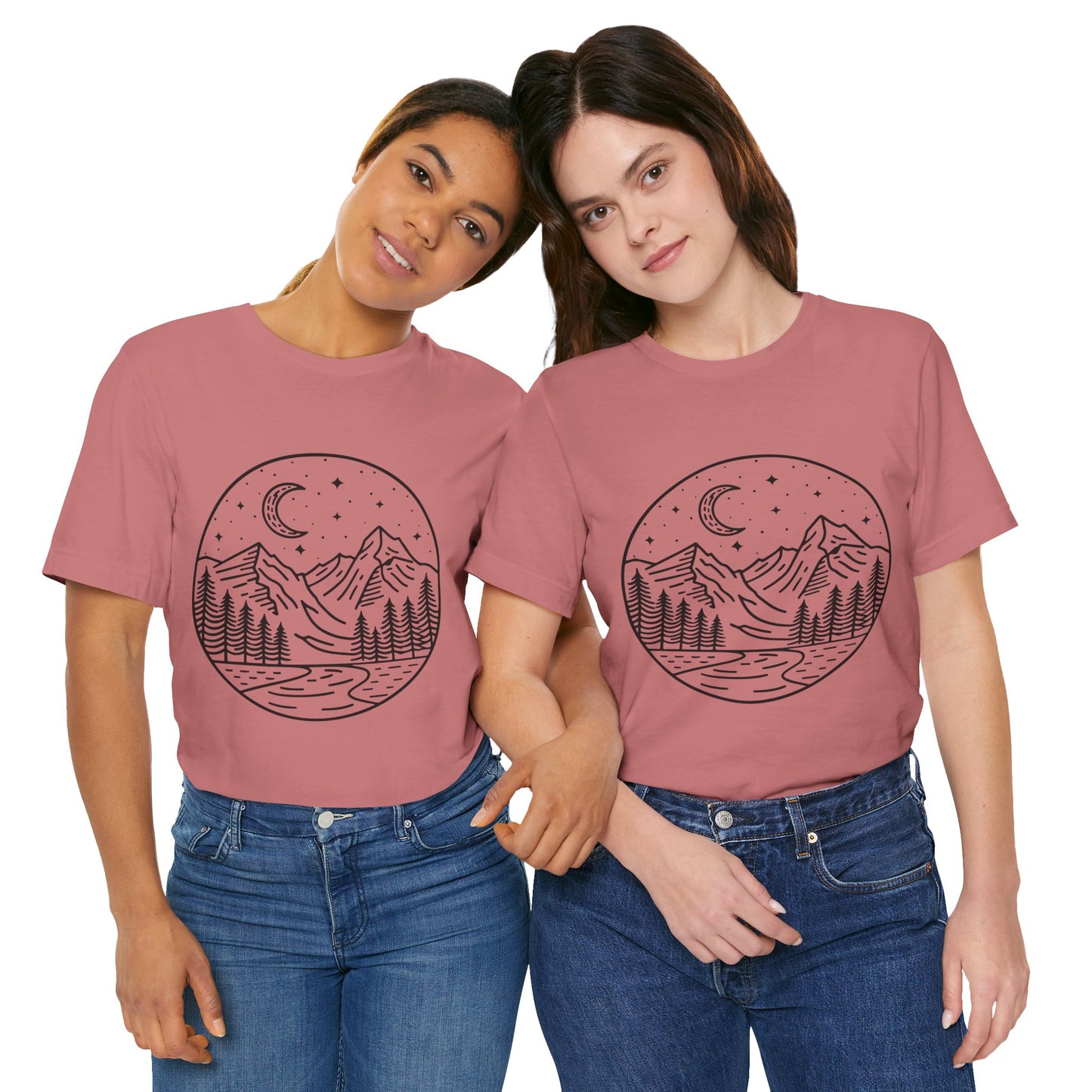 Mountain Nightscape Tee, Nature Lover Shirt, Camping Apparel, Adventure Outfit, Unisex Graphic Tee