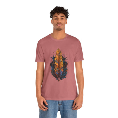 Artistic Feather T-Shirt | Unisex Short Sleeve Tee for Nature Lovers | Casual Wear, Gift for Men/Women, Boho Style, Outdoor Activities