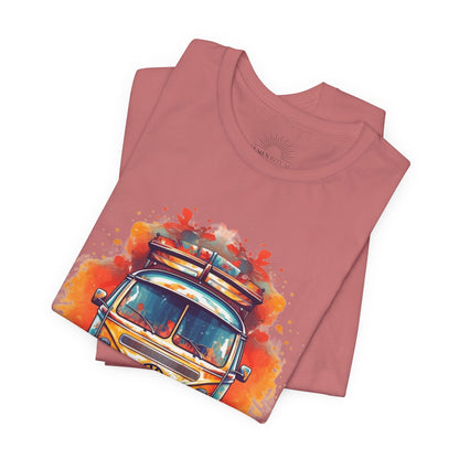 Vintage VW Bus Art Tee - Retro Van Shirt, Gift for Road Trip Lovers, Adventure Wear, Casual Summer Outing, Festival Outfit