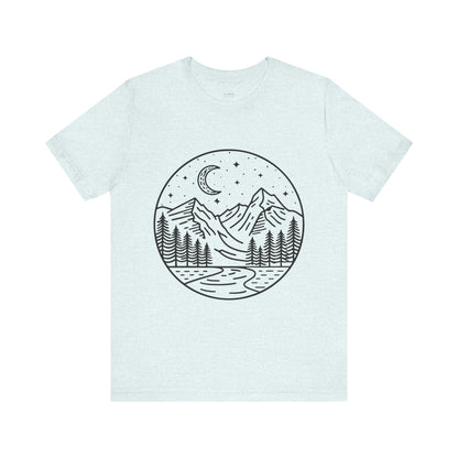Mountain Nightscape Tee, Nature Lover Shirt, Camping Apparel, Adventure Outfit, Unisex Graphic Tee