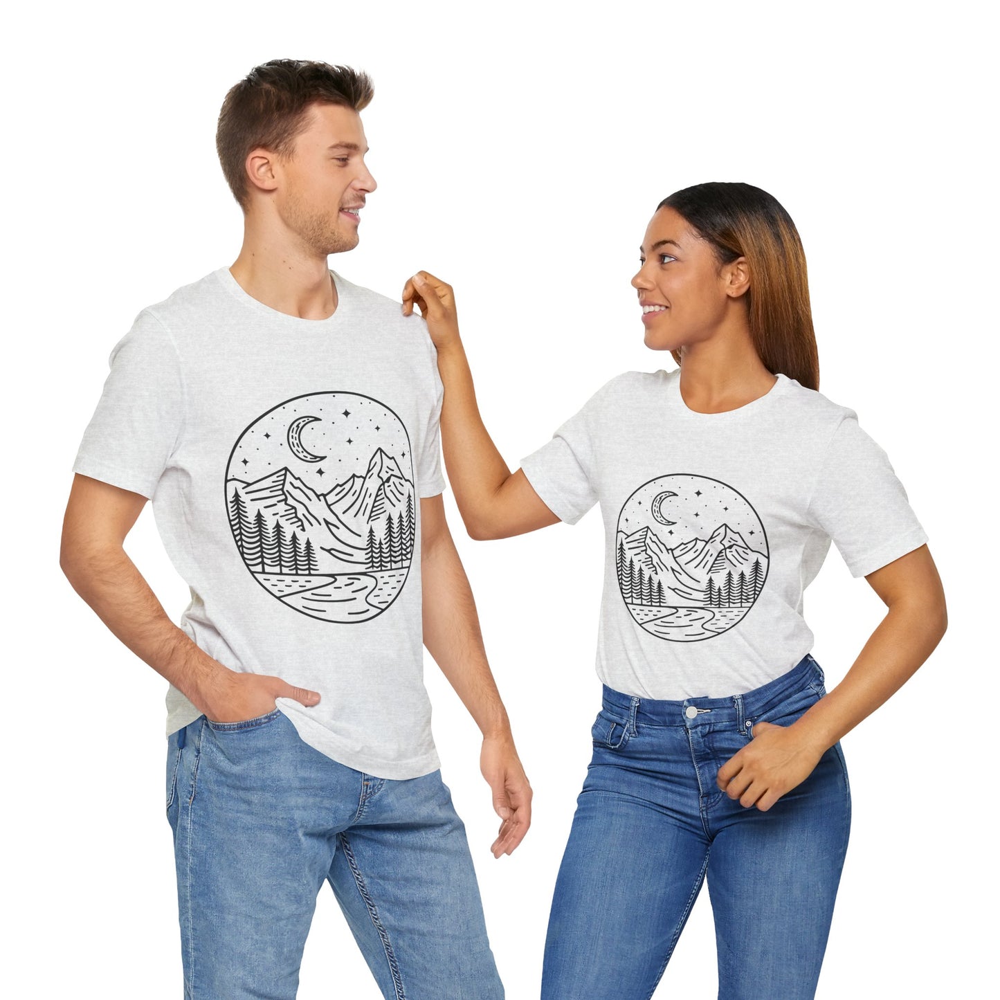 Mountain Nightscape Tee, Nature Lover Shirt, Camping Apparel, Adventure Outfit, Unisex Graphic Tee