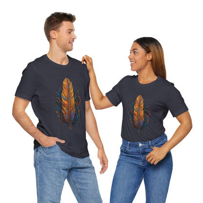 Artistic Feather T-Shirt | Unisex Short Sleeve Tee for Nature Lovers | Casual Wear, Gift for Men/Women, Boho Style, Outdoor Activities