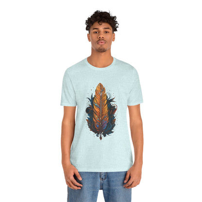 Artistic Feather T-Shirt | Unisex Short Sleeve Tee for Nature Lovers | Casual Wear, Gift for Men/Women, Boho Style, Outdoor Activities