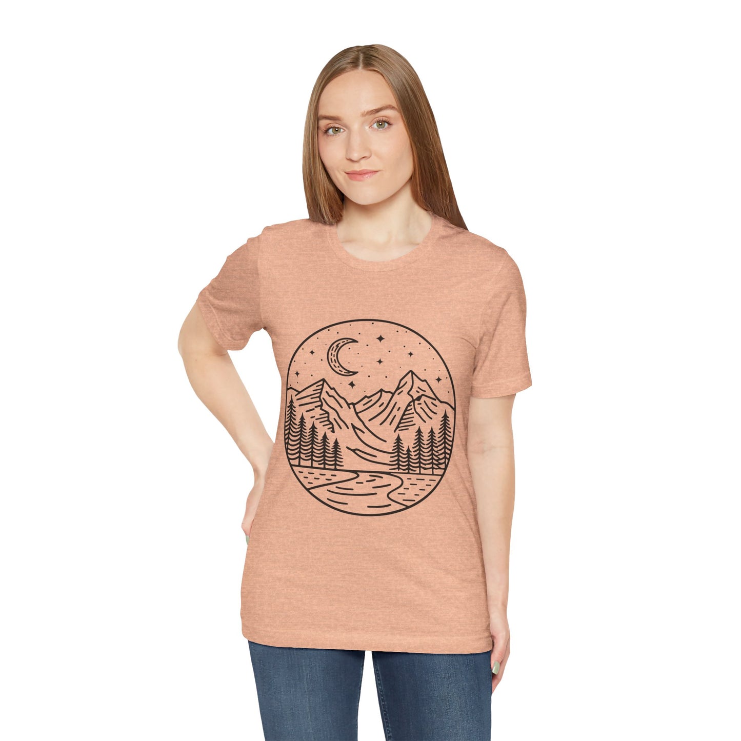 Mountain Nightscape Tee, Nature Lover Shirt, Camping Apparel, Adventure Outfit, Unisex Graphic Tee