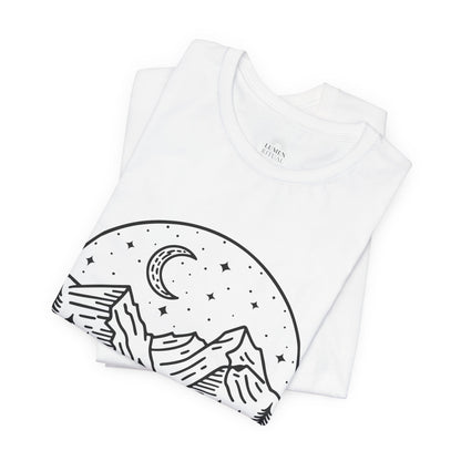 Mountain Nightscape Tee, Nature Lover Shirt, Camping Apparel, Adventure Outfit, Unisex Graphic Tee