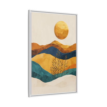 Framed Matte Canvas Wall Art, Boho Decor, Sun and Mountains, Home Gallery, Unique Gift, Cozy Atmosphere, Nature-Inspired