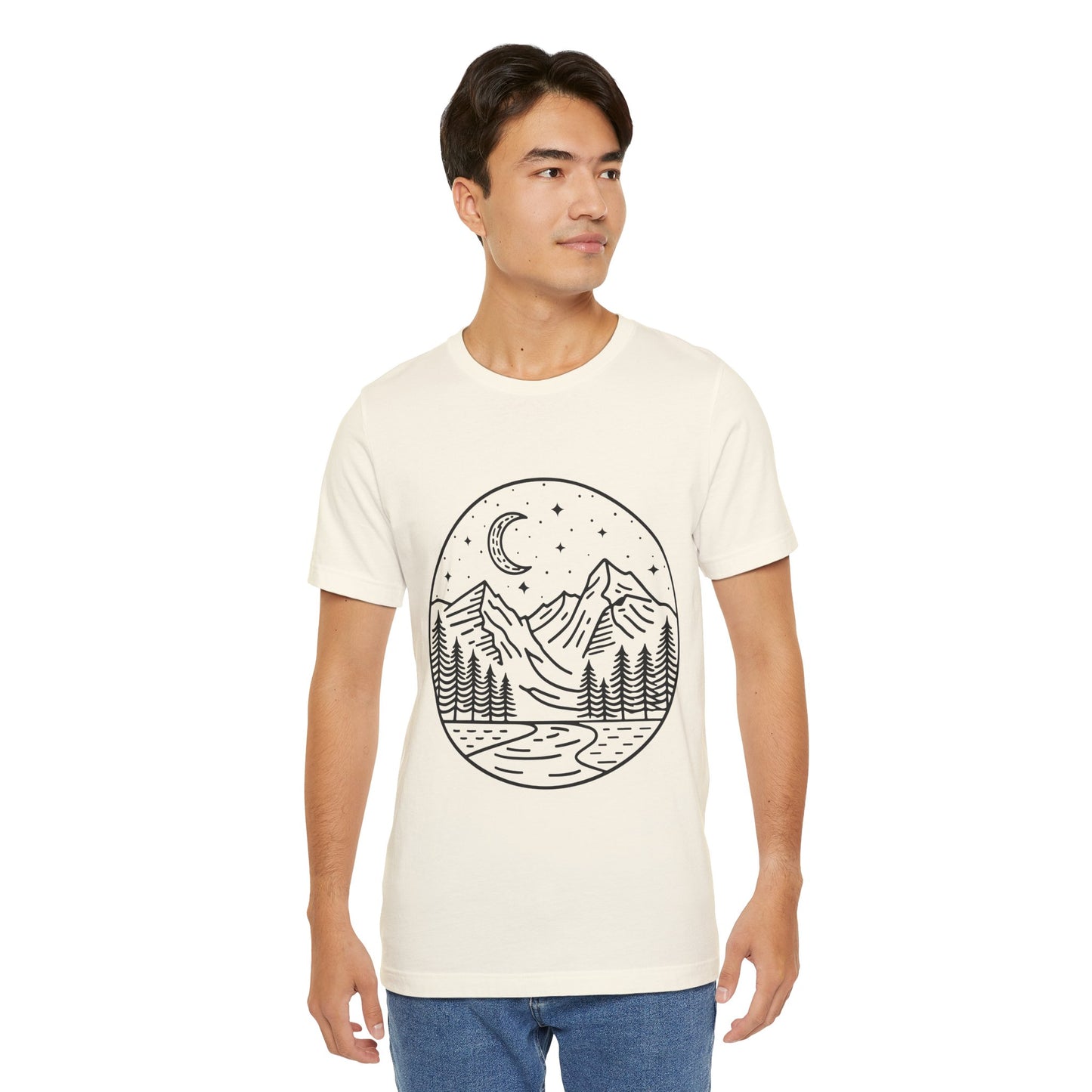 Mountain Nightscape Tee, Nature Lover Shirt, Camping Apparel, Adventure Outfit, Unisex Graphic Tee